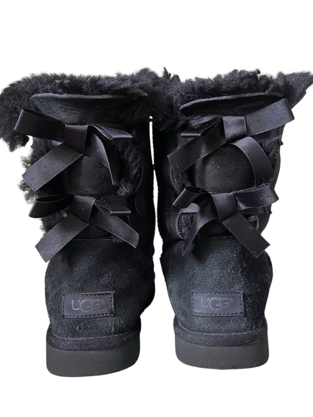 UGG Black Suede Shearling Bailey Ankle Boots with Bow Back Size 9